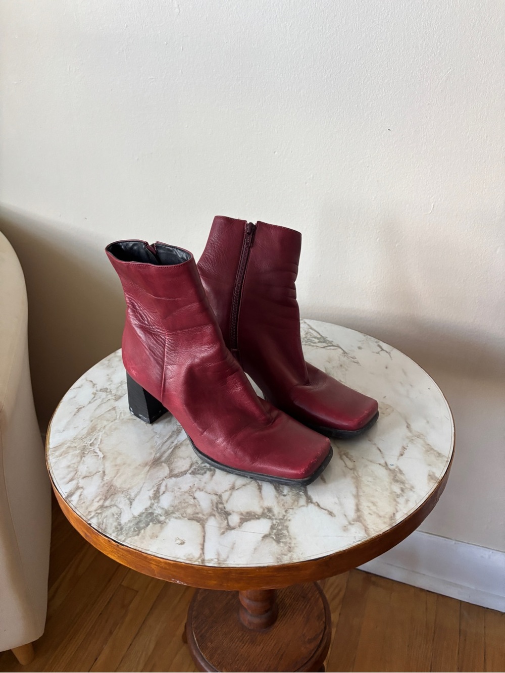 Women's Red Leather Ankle Boots